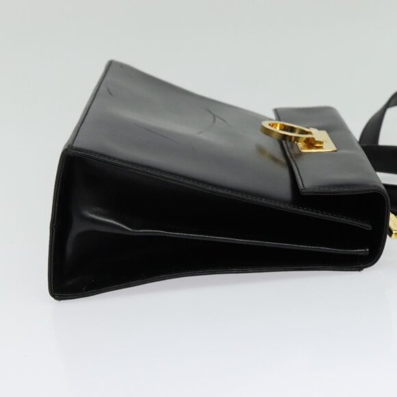 Salvatore Ferragamo Gancini Hand Bag Leather 2way Black Gold Auth 137422 - Picture 5 of 16